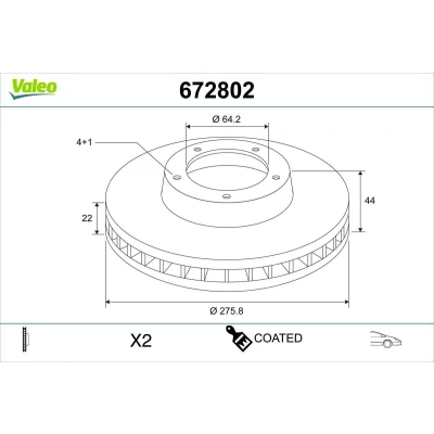 Imagen de VALEO Disco de freno MINI: Hatchback, Cabrio, Cabrio Eje delantero 276mm 22mm 4Taladro(s) ventilado 672802 Discos freno,