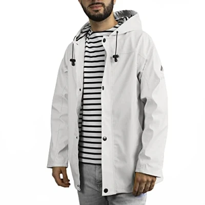 Imagen de Breizh Ocean ARMOR, encerado impermeable, interior marino rayado, mixto, hombre o mujer, de XS a 4XL, blanco, XL