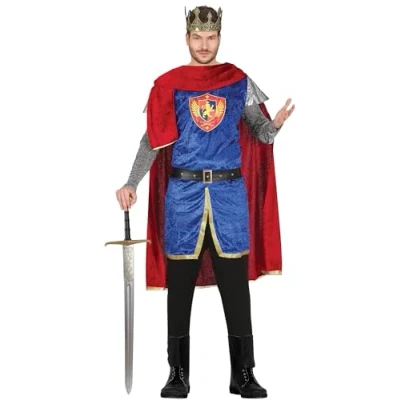 Imagen de FIESTAS GUIRCA Disfraz de Rey Medieval Luis Atuendo Guerrero Rojo y Azul con Capa para Hombre Adulto Talla L 52 54