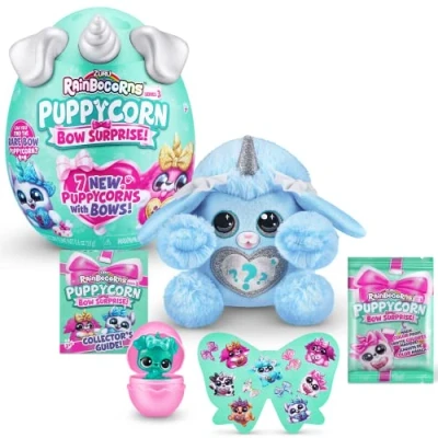 Imagen de Rainbocorns Puppycorn Bow Surprise, Series 3, Bowie The Poodle, Peluche Coleccionable, 5 Capas de sorpresas, Pela y Revela corazón, calcomanías, Limo, a Partir 3 años (caniche)