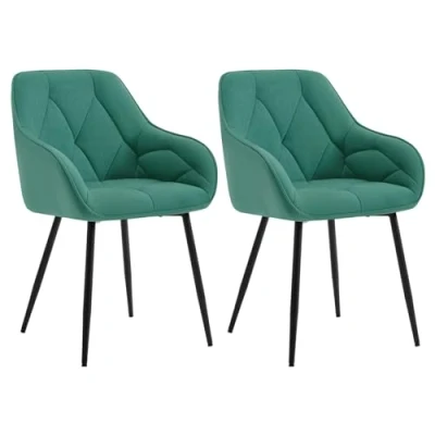 Imagen de WOLTU 2X Sillas de Comedor Cocina con Respaldo y Apoyobrazos Salon Moderno Patas Metálicas para Dormitorio Oficina, Terciopelo, Turquesa, EZS02ts 2