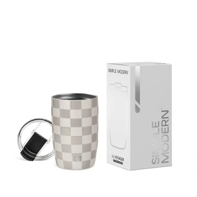 Imagen de Simple Modern Vaso Termico Cafe para Llevar con Tapa Abatible Taza Termica de Café Helado Acero Inoxidable Aislada Regalos Mujeres &amp; Hombres Voyager 350ml Checkmate