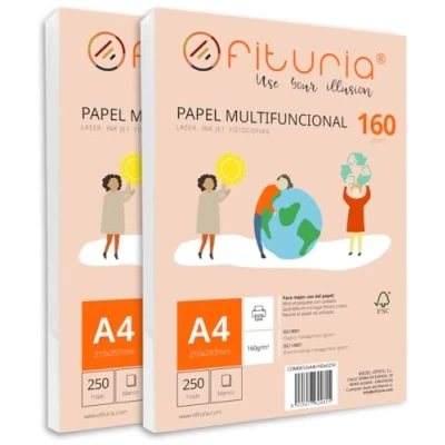 Imagen de Paquete de folios A4 160gr con 500 Hojas Blancas, Papel Multifuncional para Uso Escolar y Entornos Laborales. Ideal impresoras láser, inyección o fotocopiadoras Ofituria