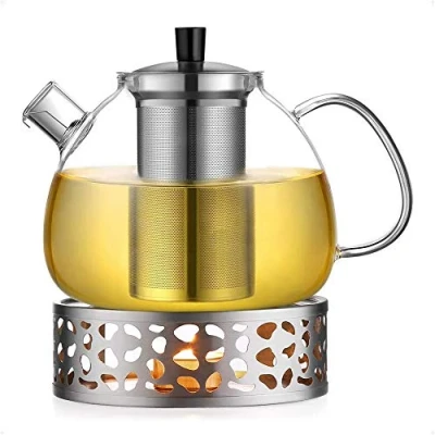 Imagen de ecooe Tetera de vidrio para té 1500 ml con colador acero inoxidable extraíble jarra que se calienta en la estufa