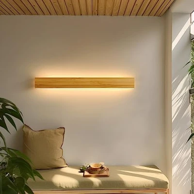 Imagen de Apliques de pared LED Lámpara madera para interiores Luces bambú 24w 3000k Iluminación moderna dormitorio Sala estar Pasillo,80cm