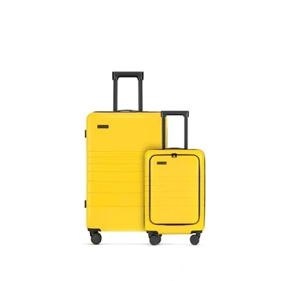 Imagen de ETERNITIVE Juego de 2 Maletas Pequeña y Grande I Rígidas Viaje ABS Tamaño: 55 &amp; 75,5 cm con Cerradura TSA Ruedas 360I Equipaje Mano 40L 96L Amarillo