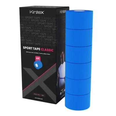 Imagen de Kintex 6 rollos de esparadrapo deportivo, 3,8 cm x 10 m, rígido no elástico, para fijar y estabilizar articulaciones, dedos, vendaje adhesivo (Azul)