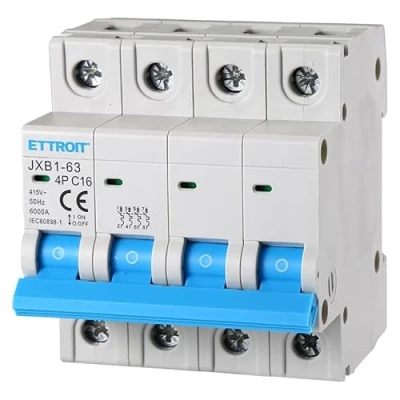 Imagen de ZOREI Interruptor magnetotérmico automático 4P 220V y 380V 6kA, para mono fase trifásico, MCB C16 16A