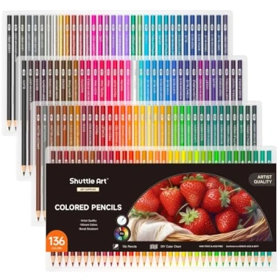 Imagen de Shuttle Art Juego de 136 lápices colores, para libros colorear adultos, garabatos, bocetos, arte, suministros escolares