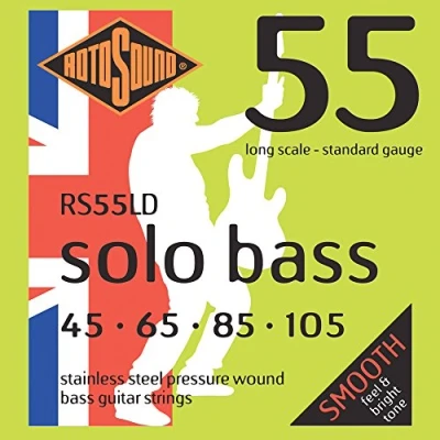 Imagen de cuerdas Rotosound para bajo eléctrico SOLO 55 STAINLESS PRESSURE WOUND 4 RS55LDStandard 45 105