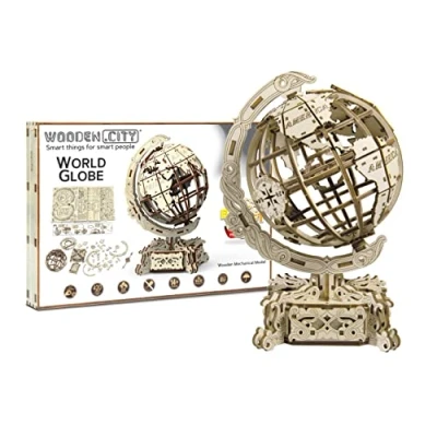 Imagen de WOODEN.CITY Globo Terráqueo Puzzle 3D, Maquetas para Construir Adultos, Madera, Regalo con Función de Caja Fuerte, Ideal Amantes los Rompecabezas y Construcciones
