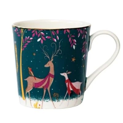 Imagen de Sara Miller London Woodland Tales Taza con diseño de ciervo y petirrojo, color verde