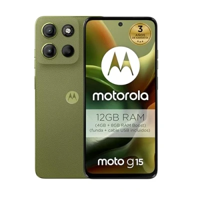 Imagen de motorola Moto g15 12GB (4GB+8GB RAM Boost)/128GB Verde, España, Pantalla de 6,72 FHD+, Sistema cámaras 50 MP y Objetivo Ultra Gran Angular, Batería 5200 mAh, Carga TurboPower™, Cuero Vegano