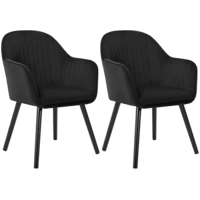 Imagen de WOLTU 2X Sillas de Comedor Nordicas Estilo Vintage Juego 2, Cocina Tapizada con Reposabrazos en Terciopelo, Estructura Madera Escritorio Negro BH259sz 2