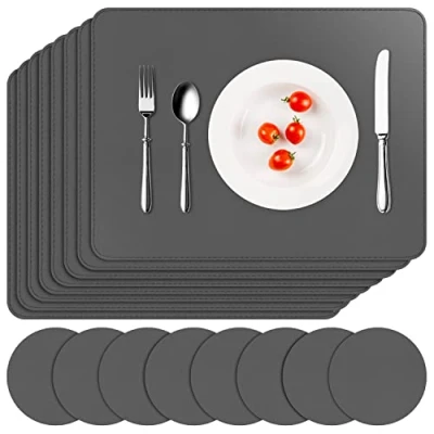 Imagen de APLKER Juego de 8 Manteles Individuales y Posavasos, PVC Antideslizantes Salvamanteles Lavables, Resistente Al Calor para Mesa Comedor, 41 x 31cm (Gris Oscuro Set of 8)