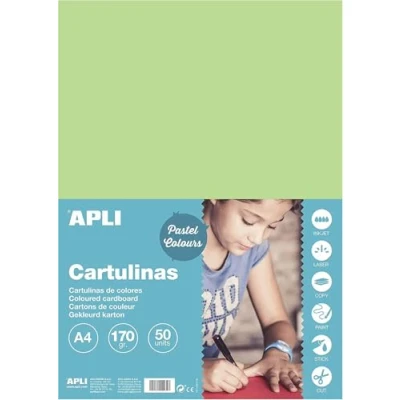 Imagen de APLI 14232 Cartulina verde claro A4 170 g , pack de 50 cartulinas
