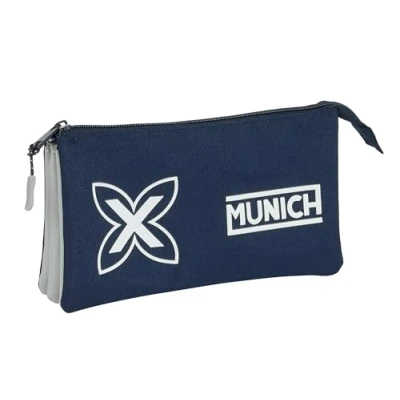 Imagen de Safta MUNICH MARINO Portatodo Triple, Estuche Infantil, Niño, Ideal para Niños en Edad Escolar, Cómodo y Versátil, Calidad Resistencia, 22x3x12 cm, Color