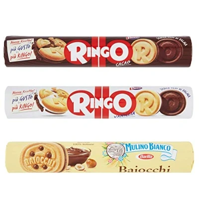 Imagen de Paquete de prueba Mulino Bianco Baiocchi Pavesi Ringo Cacao e Vaniglia Tubo Galletas Biscuits Cookies 3 unidades aperitivos italianos