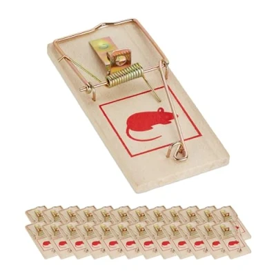 Imagen de Relaxdays Set de 25 Trampas para Ratones, Ratonera Cepo Clásica, Reutilizable, No Tóxico, Madera y Metal, Natural, 2 x 4,5 10 cm