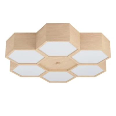 Imagen de EGLO Plafón Mirlas de madera, 6 luces