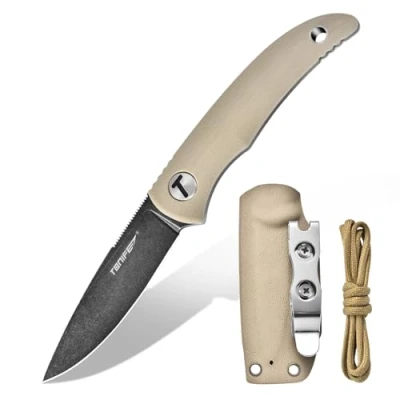 Imagen de TONIFE Nova Cuchillo de Hoja Fija con Funda Kydex ajustable y Cordón Paracaídas,Cuchillo Cuello Espiga Completa 6,8cm para Caza, Pesca, Camping Supervivencia