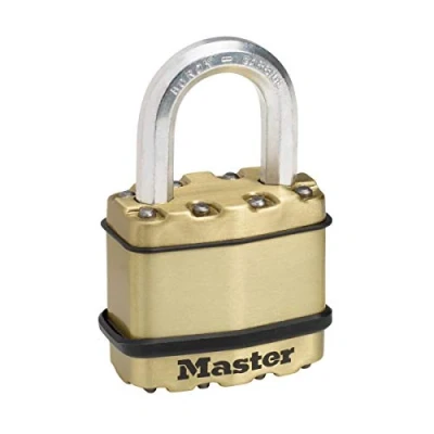 Imagen de MASTER LOCK Candado Alta Seguridad [Llaves] [Acero Laminado y Acabado en Latón] [Exterior] M1BEURD Ideal para Portales, Garages, Sótanos
