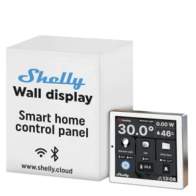 Imagen de Shelly Wall Display Blanco, WiFi &amp; Bluetooth Panel De Control Inteligente con Interruptor 5 A Integrado Y Pantalla Color, Automatización del Hogar, Aplicación iOS Android, Sensores Lux