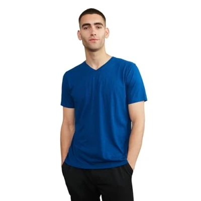 Imagen de DANISH ENDURANCE Camiseta de Algodón Orgánico para Hombre Manga Corta, Cuello Redondo o en V…, Pico Azul Brillante, L