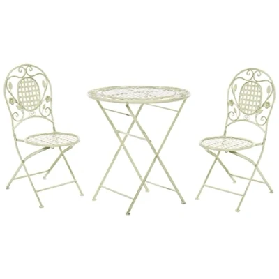 Imagen de Conjunto de balcón hierro verde claro metal envejecido plegable mesa centro 2 plazas exterior resistente al óxido estilo retro francés Bivio