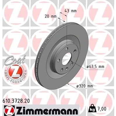 Imagen de ZIMMERMANN COAT Z 610.3728.20 Disco de freno 320 20 6/5 5 108 ventilación interna revestido VOLVO: XC90 II, XC60 V60 II