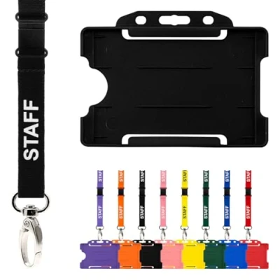 Imagen de CKB Ltd Cordón para personal con tarjetero, paquete doble de cordones seguridad identificación, correa el cuello, clip metal giratorio, diseño liberación rápida (negro)