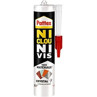 Imagen de Pattex Ni Clou Vis Tous matériaux Crystal (cartouche de 290 g) Colle fixation extra forte pour intérieur et extérieur Mastic transparent multi