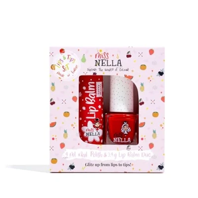 Imagen de Miss Nella Nail Polis + lip balm set Special red Polish for Kids STRAWBERRY ’N’ CREAM, with Peel off, Water Based &amp; Odour Free Formula LUVVY WUVVY hypoallergenic
