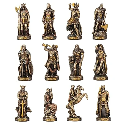 Imagen de Veronese Design Juego de 12 estatuas en Miniatura Dioses y diosas nórdicos con Acabado Bronce