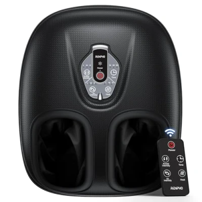 Imagen de RENPHO Máquina masajeadora de pies portátil con calor para fascitis plantar, amasado Shiatsu, compresión, masajeador eléctrico 3 intensidades, regalos Navidad hombres y mujeres
