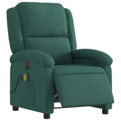 Imagen de vidaXL Sillón Reclinable de Masaje Eléctrico, Silla con Respaldo Reposabrazos, Relax Descanso, Asiento Ajustable, Terciopelo Verde Oscuro