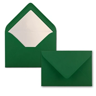 Imagen de 50x Sobres en color verde oscuro DIN C6 forrado con papel tisú blanco 90 g/m² 11,4 x 16,2 cm cola húmeda para tarjetas de felicitación e invitaciones NEUSER PAPIER
