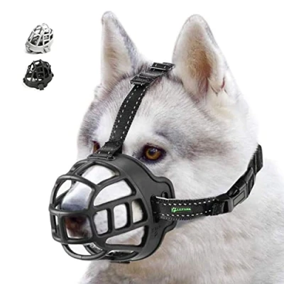 Imagen de ILEPARK Bozal de Canasta para Perros, Perro Bozal, Respirable Boca Cubierta Y Ajustable Correa, Evitar Morder, Masticar. (Tamaño 5,Negro)
