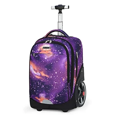 Imagen de ANSIEDIO Mochilas Escolares con Ruedas, Mochila Escolar para Niños Rueda Gran Capacidad Maleta Infantil Caja Trolley (Cielo estrellado púrpura)