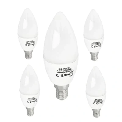 Imagen de Jandei 5 x Bombilla Led E14 C37 de 7W Equivalente a 60W, 330º Apertura, en Luz Blanca Cálida 3000K. Perfecta para Salón, Oficina, Mesilla Noche. Ahorro energía.