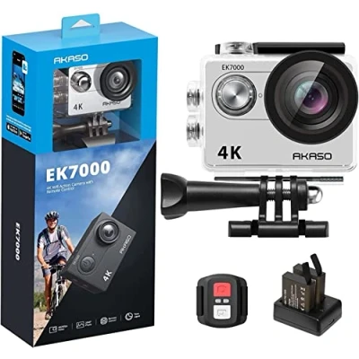 Imagen de AKASO Action CAM EK7000 4K30FPS Cámara de acción (Gran Angular 170, HD, 20 MP, WiFi, Impermeable, Pantalla LCD 2 Pulgadas, con baterías), Color Plateado