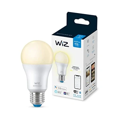 Imagen de WiZ Bombilla LED Inteligente Wi Fi, 8W(Eq. 60W) E27 A60, Luz Blanca Cálida Regulable, con tecnología SpaceSense y compatible Alexa Google Home