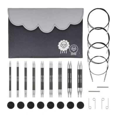 Imagen de KnitPro Karbonz Kit de Agujas Intercambiables Pares Alfileres Circulares 9 x 13 con Accesorios Deluxe Set para Principiantes, Profesionales y Caja Regalo