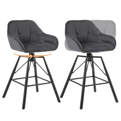 Imagen de WOLTU 2X Taburetes Cocina, Giratorios Altos con Respaldo y Asiento Giratorio, Terciopelo Patas Metálicas, Gris Oscuro, BH397dgr 2