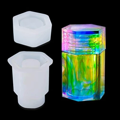 Imagen de iSuperb Molde de Epoxi Botella con Tapa Moldes Resina Silicona Frascos Pequeños para Botellas Pequeñas Almacenamiento Accesorios Joyería (Molde Hexagonal)