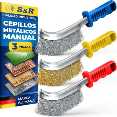 Imagen de S&amp;R Juego de Cepillos Alambre Metálicos 3 piezas 1 Cepillo Acero Inox Latón Profesionales