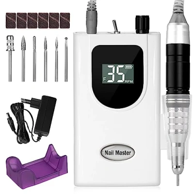 Imagen de Torno para Uñas Profesional 35000RPM, AZ GOGO Pórtatil ＆ Recargable Inalambrico Manicura y Pedicura con 6 Brocas Pantalla LCD, Lima Electrica Gel o Acrilicas
