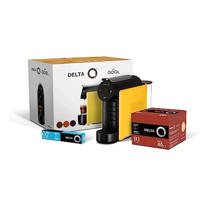 Imagen de Delta Q Pack Cafetera con Cápsulas Mini Qool Amarilla Para Cafés, Té y Bebidas Calientes Sencilla Práctica Diseño Elegante Incluye 40 Qalidus + 10 Decaf