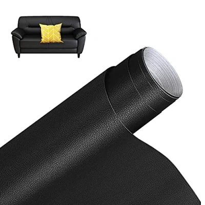 Imagen de Cuero Adhesivo Parches Polipiel, Polipiel Adhesiva Piel para Tapizar 40 x 150 cm Sofás, Asientos De Coche, Silla Oficina, Cabecera, Bolsos, Negro