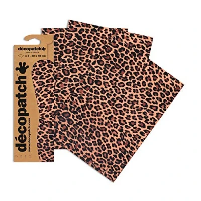 Imagen de Décopatch C207O Une pochette de 3 feuilles papier imprimé 30x40 cm, Léopard